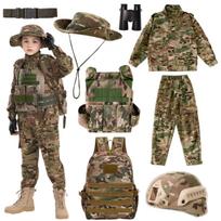 Kids' Army Special Forces Uniform, Camouflage Single Soldier Suit, Helmet, Backpack, Boys, Camouflage, 9-11140