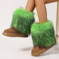 European & American Y2K Spicy Girl Mid-Calf Faux Fur Winter Boots - Thick-Soled Fashionable Snow Boots 39 žalia