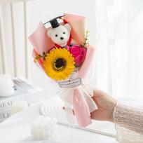 Cartoon Sunflower Graduation Bouquet Bouquet Decoration Graduation Lovely Bear Bouquet Sunflower Bouquet Graduation Ceremony rožinė
