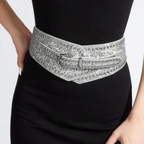 Universalus platus diržas Bling Bling Paltai Megztiniai Cummerbund Blizgantis kalnų krištolo juosmens diržas Moterims sidabras