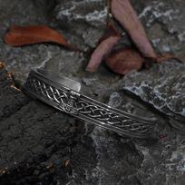 Two-Color Stainless Steel Viking Runes Thor's Hammer Openable Bracelet Wristband Jewelry senovės sidabro spalva