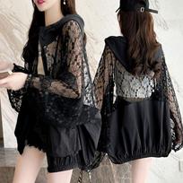 Lace Stitching Sunscreen Coat Female Fashion Summer Women's Jacket Loose Casual Hooded Outerwear Sun Protection Clothing M