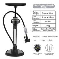 WEST BIKING 160PSI High Pressure Digital Air Pump with Detachable Hose Multi Valve Floor Pump MTB Road Bike Cycling Accessories Black Silver