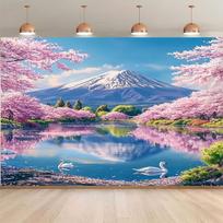 2D Flat Background Cloth - Fuji Mountain Cherry Blossom Landscape Pattern 1-Piece Set Photography Background Banner 180X110