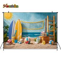Mocsicka Beach Volleyball Surfboard Backdrop Summer Tropical Theme Kid Birthday Party Photography Background Baby Show Photozone poly-150x100cm