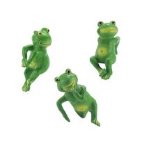 Set of Three Small Resin Frog Figurines for Garden Patio Yard Bonsai Terrarium Decoration Creative Cartoon Animal Hanging Pot Ornaments one size žalia