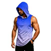 Mens Hooded Sleeveless Gym Vest Muscle Fit Workout Tank Top Lightweight Breathable Quick Dry Fitness Hoodie for Training Running XXXXL mėlyna