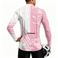 Men’s Crew Neck Printed Zip Breathable Quick Dry Long Sleeve Cycling Jersey with Abstract and Circuit Design for Outdoor Sports L rožinė