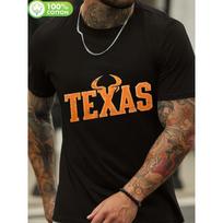 European sizes Men'S Texas Bull Graphic Tee, Comfortable Fabric Short Sleeves Round Neck Casual Black Shirt for Everyday Wear S juoda