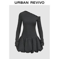 UR Women's Asymmetric Striped Mini Dress with Bud Hem M