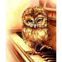 Full 5D Diy Diamond Painting Owl on piano stand Embroidery Cross Stitch Home Decor Handmade Gift 25x30cm