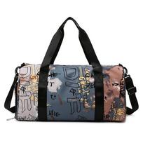 Sports Training Bag Fashion Printing Handheld Round Pass Large Capacity Shoulder Crossbody Gym Bag Short Trip Travelling Luggage Bag 50*22*23 mėlyna
