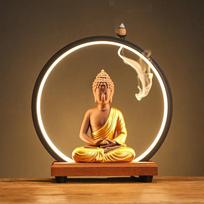 Backflow Incense Burner Indoor LED Light Ring Purple Sand Buddha Zen Ornament Living Room Decoration Tea Ceremony Accessories