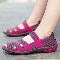 Woman Elastic Band Sandals Handmade Woven Flat Shoes 2024 Summer Fashion Breathable Casual Slip-On Mother Shoes Zapatos Mujer 35