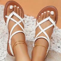 Fashionable Thong Casual Flat Sandals for Women Plus Size Women's Shoes New Style Braided Foot Elastic Band Roman Beach Shoes 36