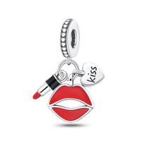 Muse Series Perfume Lipstick High Heels Bag Pendant Beads White Copper Silver Plated Valentine's Day Birthday Gift