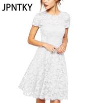 JPNTKY Charming Dress Made of Fine Lace with A Round Neckline and Short Sleeves S