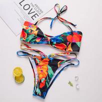 Women's Swimwear Push Up Bikini Two Pieces Swimsuits Halter Bandage Bathing Suits Sexy Thong Bikini Sets Summer Beach Wear S įvairiaspalvis