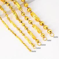 Gold Necklace Men's Hexagonal Buddha Beads Boss Chain Does Not Fade for A Long Time Copper Alloy Necklace 0.4*50CM
