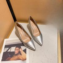 Silver Pointed High Heels Office Work Women's Shoes and Party Shoes 34