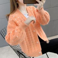 Knitted Cardigan Women Spring and Autumn Sweater Jacket 2026 Solid Color Short V-neck Loose Korean Version Sweater Cardigan Top One Size