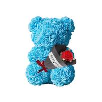 Cute Bear Artificial Rose Gift Box Valentine's Day Flower with Gifts for Mom Wife 1 Set mėlyna