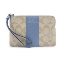 Coach Corner Zip Wristlet Wallet Women wallet Khaki Blue 58035-SVSHF Basic Set (Bag+Dust Bag)