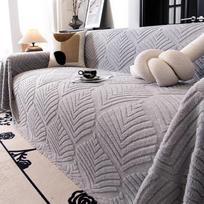 Cream Plush Sofa Wrap: One-Piece Cushion Cover & Warm Blanket for Autumn/Winter. 180x130cm