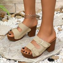 2026 Heels Women Platform Sandals Chunky Wooden Heeled Slippers Rivet Buckle Strap Shoes Ladies Summer Peep Toe Sandalias 36