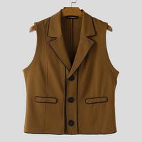INCERUN Men Lapel Neck Sleeveless Stitching Casual Thin Slim Vest Waistcoat 4XL