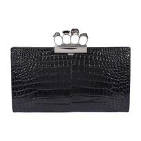 Alexander McQueen Crocodile Pattern Printed Calfskin Clutch Women clutch Black 5705821HB0Y1000 Basic Set (Bag+Dust Bag)
