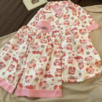 The new full-printed Kirby pajamas women's summer cardigan lapel short-sleeved shorts set can be worn outside loungewear S