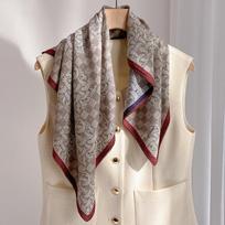 Jungle Castle Print Herringbone Silk Wool Scarf with Hand-Rolled Edges 65*65cm