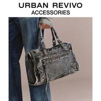 URBAN REVIVO Women's Washed Biker Tote Shoulder Bag One Size