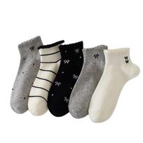 Korean Style Breathable Short Tube Socks Stripe Sweet Kawaii Shallow Socks Low Cut Bow Boat Socks Warm One Size
