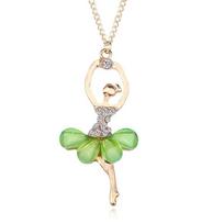 Exquisite Ballet Girl Necklace Elegant Sparkling Fairy Pendant Collarbone Chain Party Fashion Jewelry Accessories Christmas Gift žalia