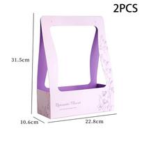 Coffee Flower Cake Dessert Packaging Box Portable Flower Gift Bag Kraft Paper Holder Photo Favor Drink Carrier With Handle+ violetinė