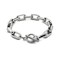 Unisex Stainless steel Oval Round Corner Link Chain T Toggle Clasp Bracelets for Women Men Hip Hop Punk Style Hand Jewelry 19cm (7.5 inch) long