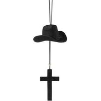 ABUL-Cowboy Hat Cross Car Charm, Wooden Cross Car Rear View Mirror Hanging, Felt Hat Country Pendant Hanger For Car,Decor A