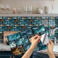 KUUJOJO 3D Vintage Faux Wall Tile Self-Adhesive Decal for Kitchen, Living Room and Bathroom Wall Decor, 11.8 in. X 5.91 in. (as the picture,6pcs)