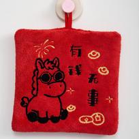 2026 Zodiac Horse Hand Towel Cartoon Red Pony Coral Velvet Absorbent Quick Dry Bathroom Hanging Towel Home Decor