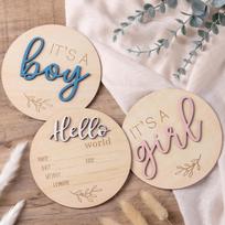 Hello World Newborn Memorial Wooden Plaque Gender Reveal It's a Boy Girl Photo Prop Celebration Festive Party Accessory