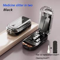 Dustproof Quartering Pill Cutter Medicine Cutting Moisture-proof Pill Crusher with Brush Medicine Divider for Home&Travel