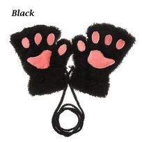 Lovely Fluffy Winter Warm Children Gloves Mittens Cat Paw Fingerless juoda
