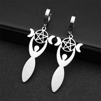 Witch Triple Moon Goddess Hecate Hoop Earrings for Women Stainless Steel Greek Mythology Amulet Earring Jewelry E3661SRS01