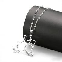 Lemegeton Stainless Steel Cute Animal Hug Cat and Dog Necklace Pet Enthusiast Gift for Girlfriend 45-50cm