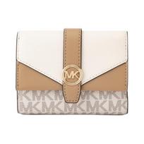MICHAEL KORS Greenwich logo tri-fold design Coated canvas Wallet Medium Women's Cream white with brown balta