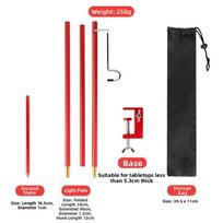 Aluminum Alloy Folding Camping Light Stand with Adjustable Height and 12cm Hook for Convenient For Outdoor Use raudona