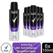 Sure Men Antiperspirantas 48 val. apsauga Active Dry Dezodorantas, 6 vnt. pakuotė, 150 ml