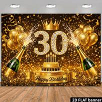 2D Black Gold Glitter 30th Birthday Backdrop Photography Background 47.2x31.5inch/120*80cm
